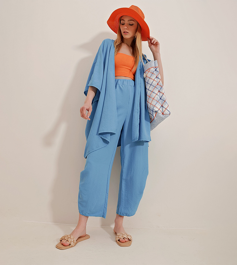 Crinkled Kimono And Trouser Set