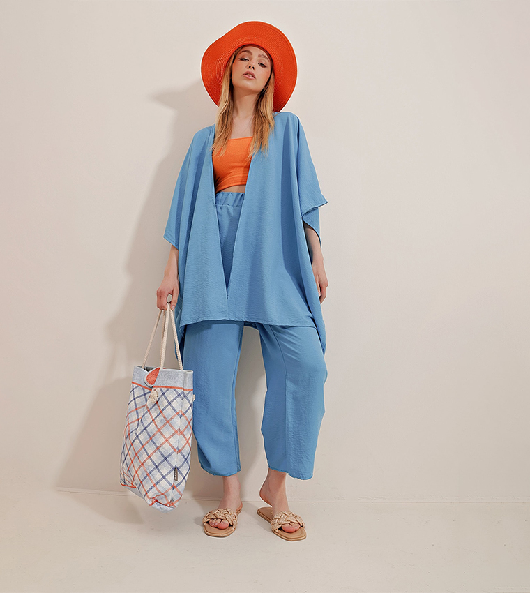 Crinkled Kimono And Trouser Set