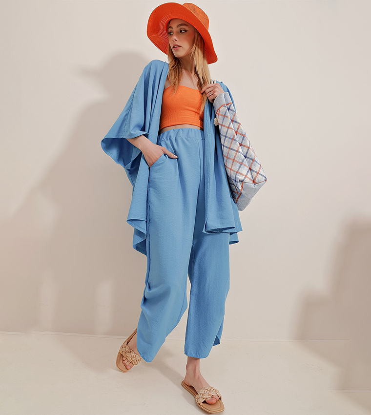 Crinkled Kimono And Trouser Set