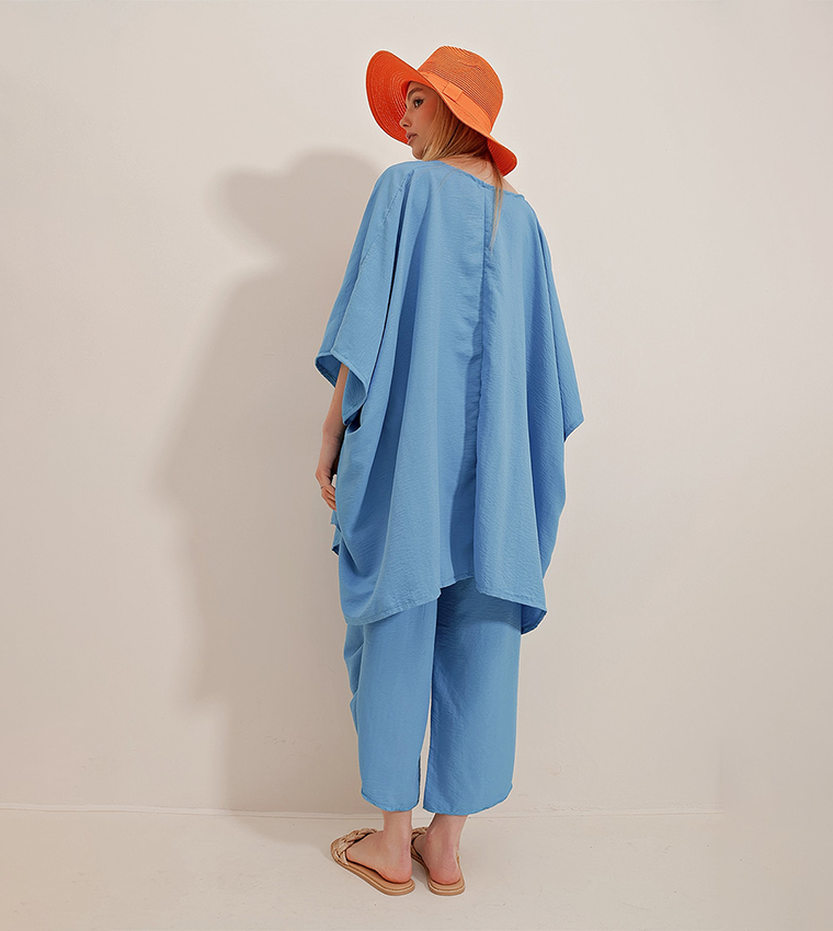 Crinkled Kimono And Trouser Set