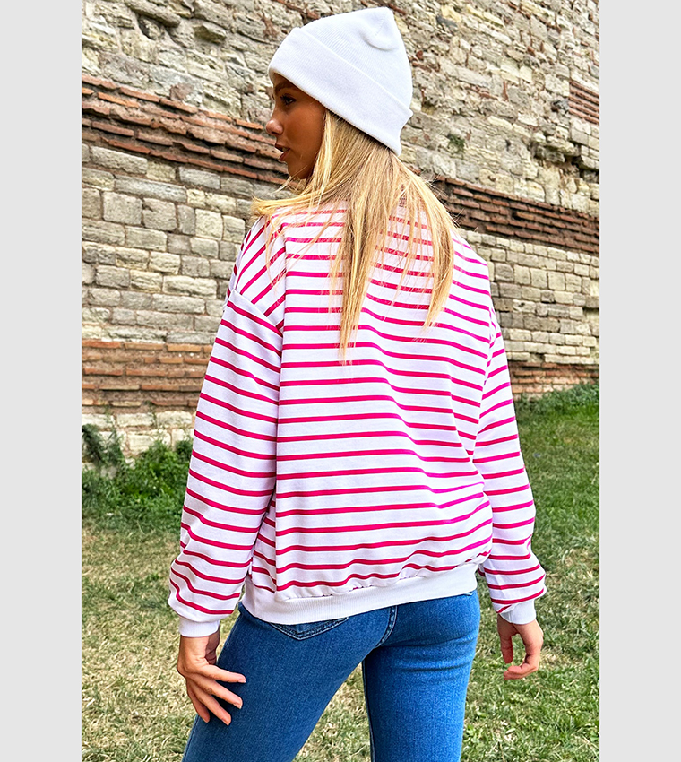 Pink and white sales striped sweatshirt