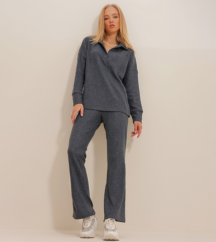 Ribbed Knitted Top and Bottom Set