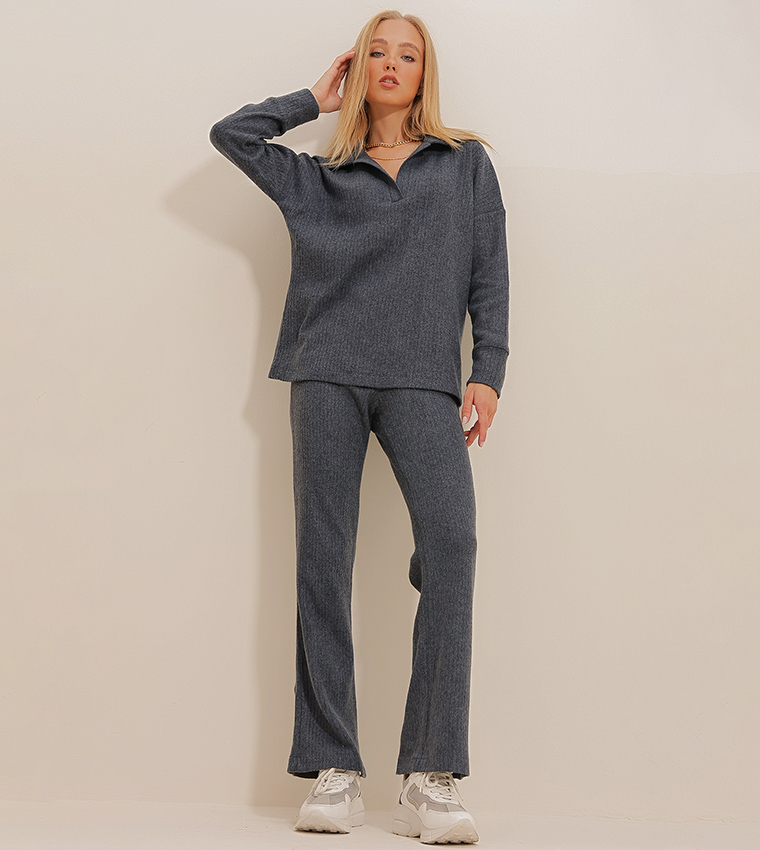 Ribbed Knitted Top and Bottom Set
