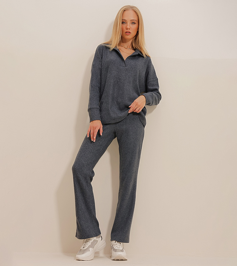 Ribbed Knitted Top and Bottom Set