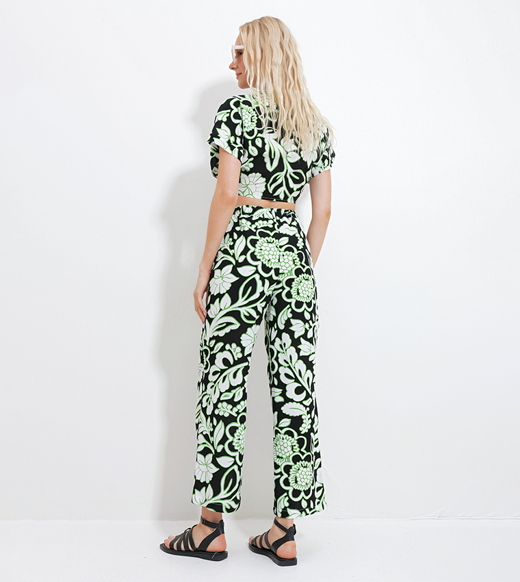 Printed Tie-Up Crop Top and Trouser Set