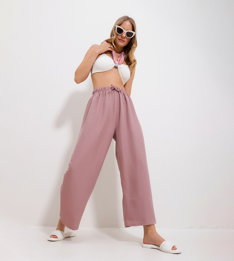 Drawstring Waist Wide Leg Trousers