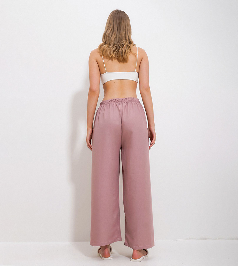 Drawstring Waist Wide Leg Trousers