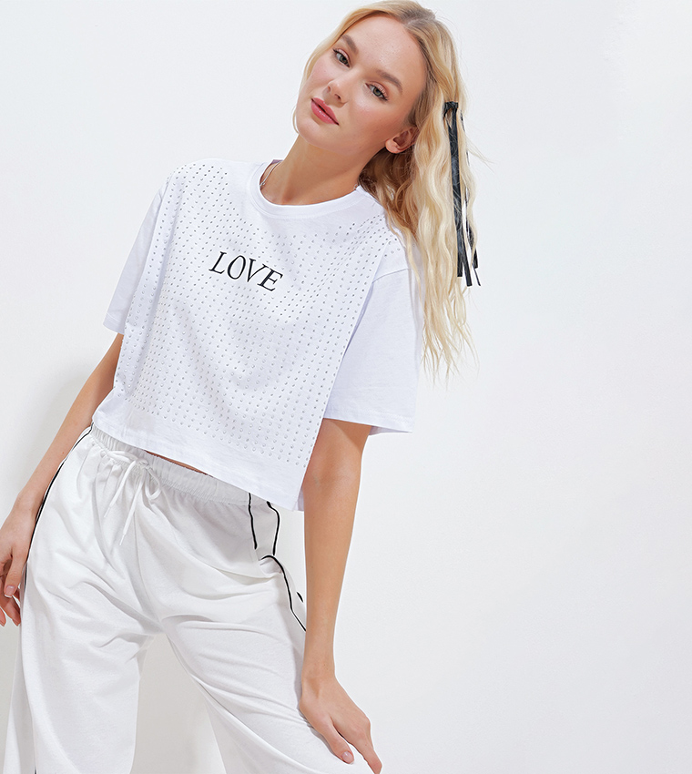 Printed Short Sleeves Crop T-Shirt