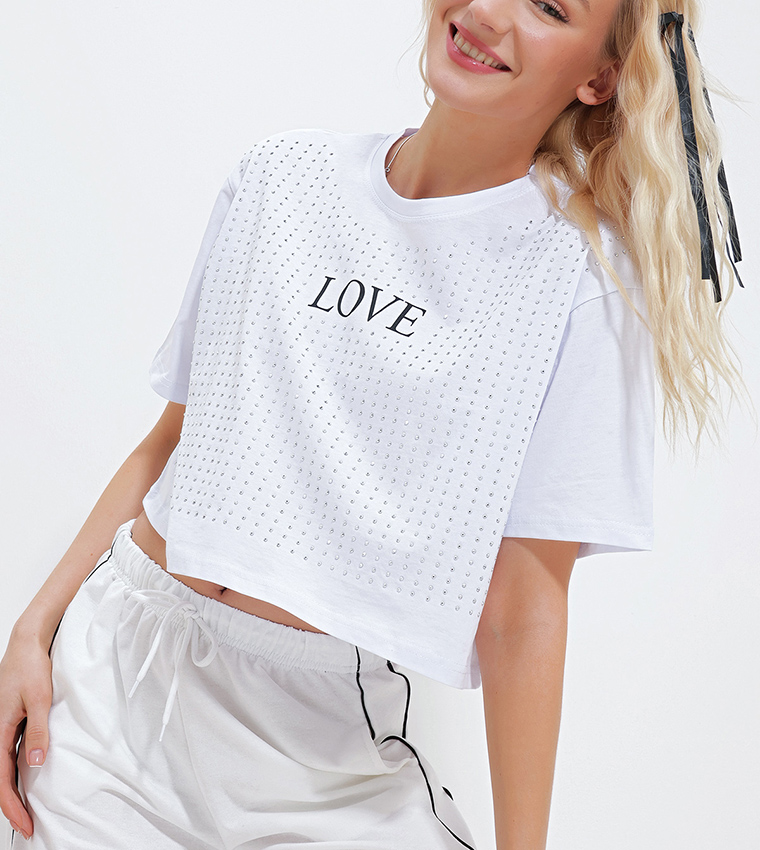 Printed Short Sleeves Crop T-Shirt