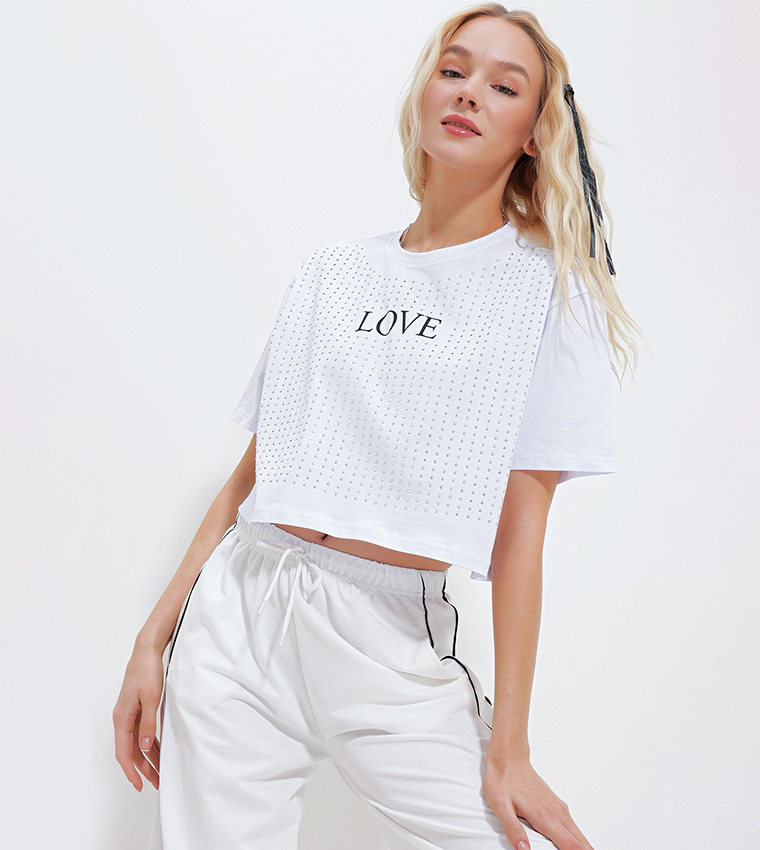 Printed Short Sleeves Crop T-Shirt