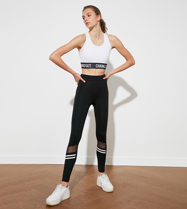 Buy Trendyol Tulle And Stripe Active Tights In Black