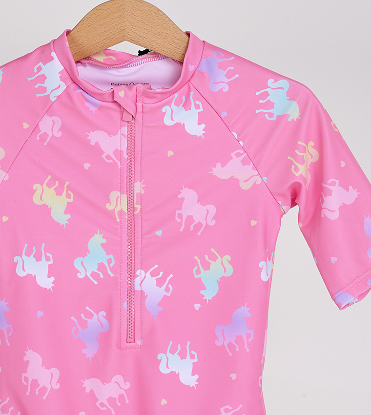 Printed Short Sleeves V-Cut Swimsuit