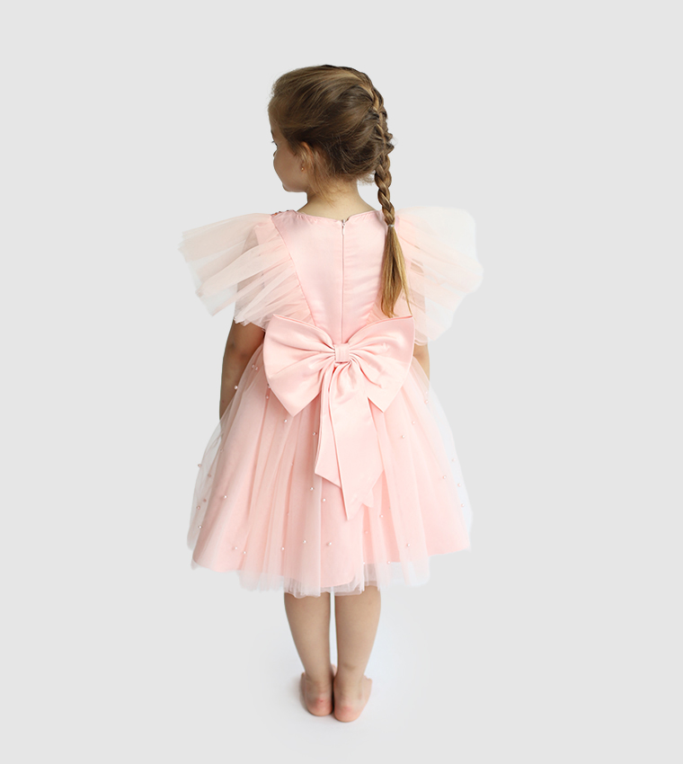 Sequins Embellished Flutter Sleeves Tulle Dress