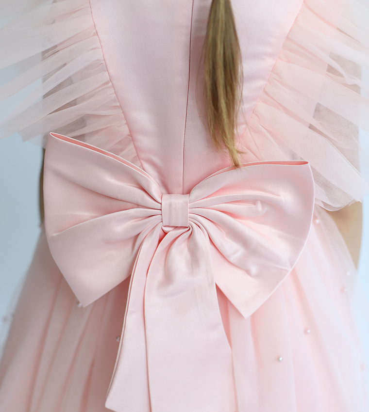 Sequins Embellished Flutter Sleeves Tulle Dress