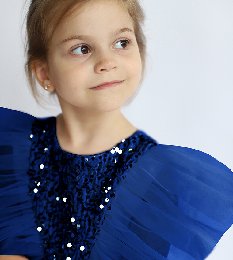 Sequins Embellished Flutter Sleeves Tulle Dress