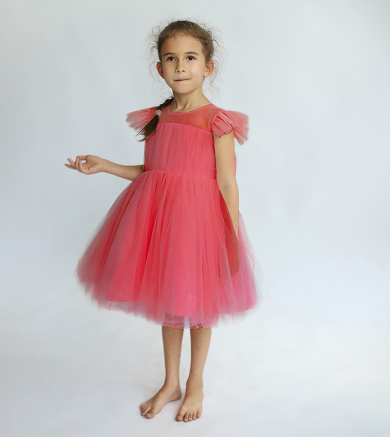 Flutter Sleeves Fit and Flare Tulle Dress