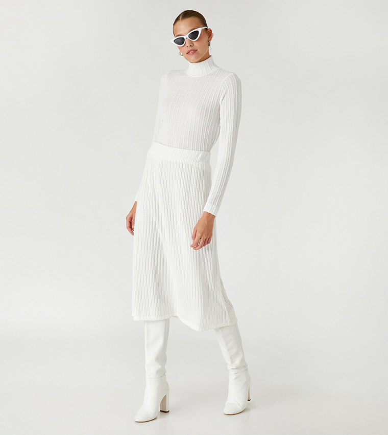 Buy Koton Ribbed Midi Skirt In White 6thStreet Qatar