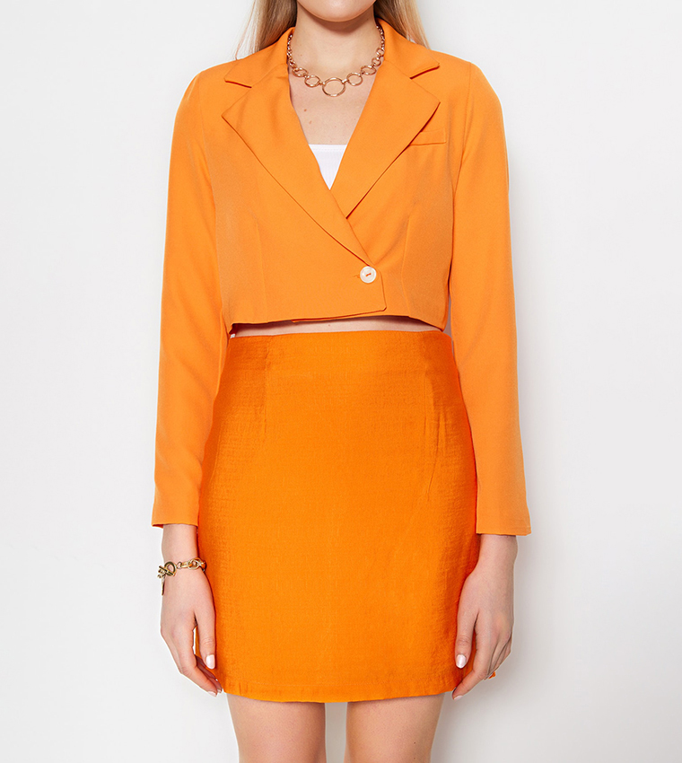 Orange cropped outlet blazer