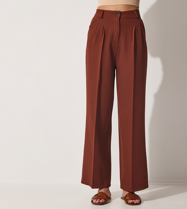 Buy Happiness İstanbul High Waist Wide Leg Pants In Brown