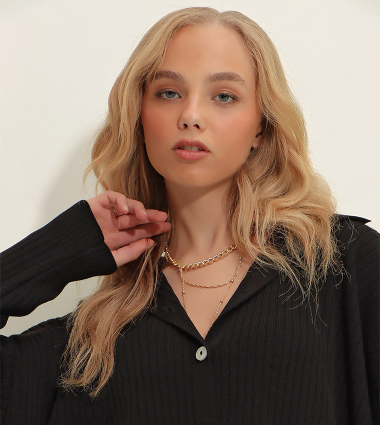 Buy Trend Alaçatı Stili Button Down Knitted Shirt And Pant Set In Black