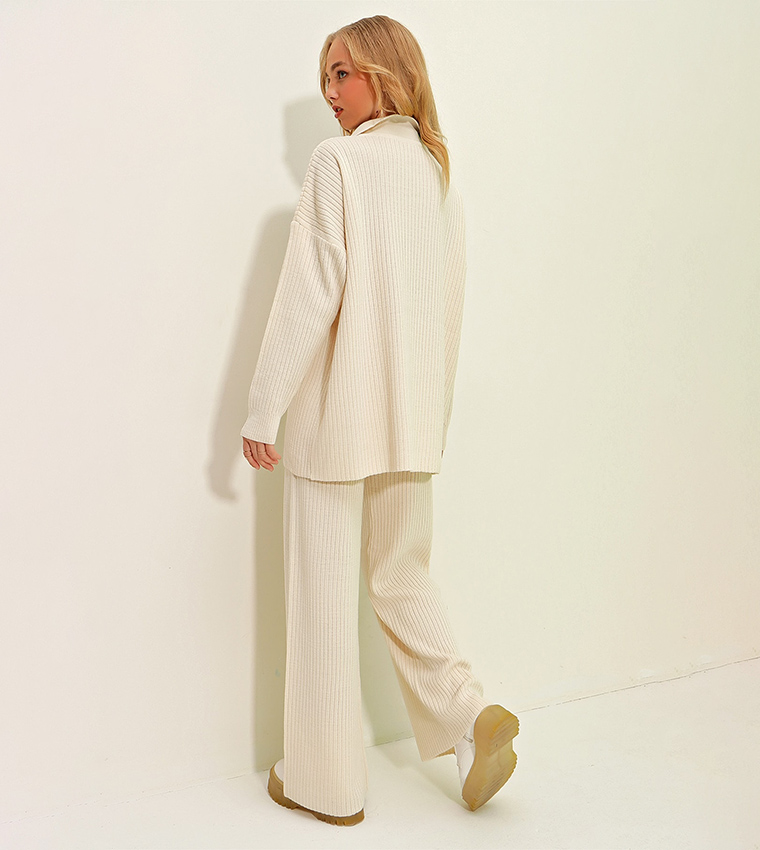 Button Down Knitted Shirt and Pant Set