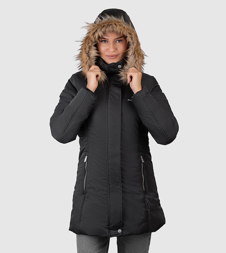 Logo Embroidered Zip-Through Parka Jacket