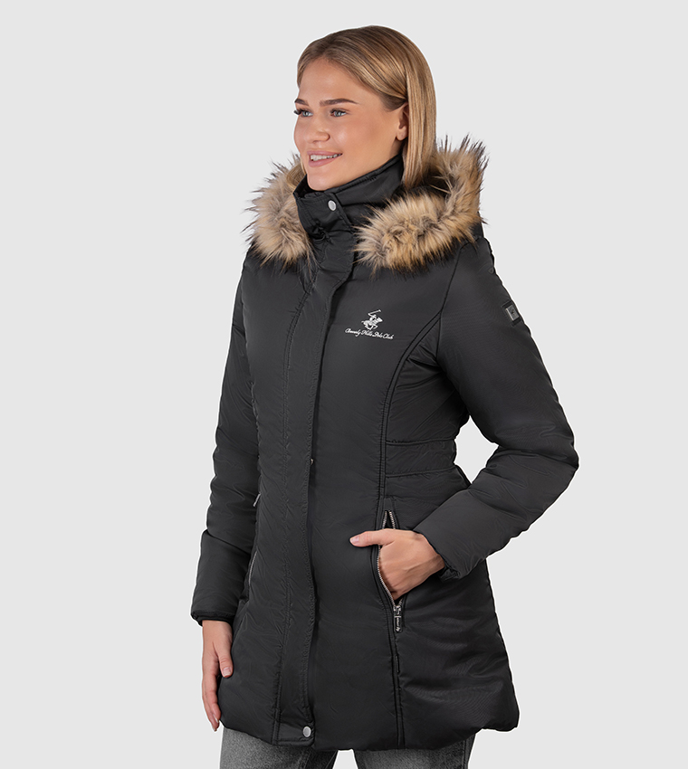 Logo Embroidered Zip-Through Parka Jacket