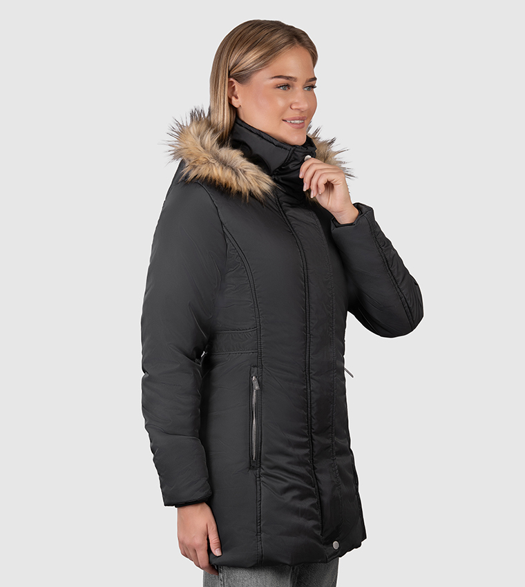 Logo Embroidered Zip-Through Parka Jacket