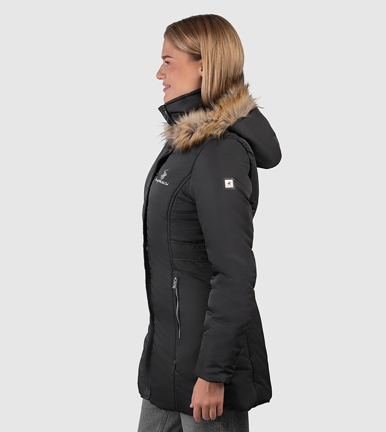 Logo Embroidered Zip-Through Parka Jacket