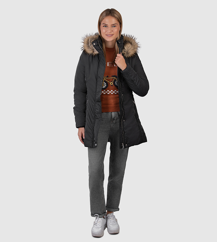 Logo Embroidered Zip-Through Parka Jacket