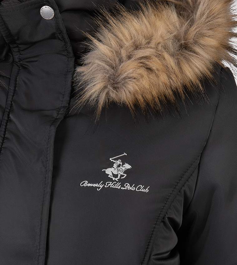 Logo Embroidered Zip-Through Parka Jacket