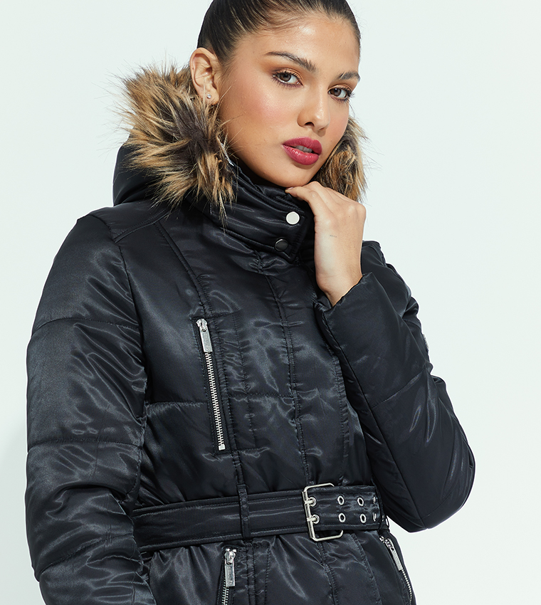 Buy Beverly Hills Polo Club Quilted Parka Jacket With Hoodie In Black ...