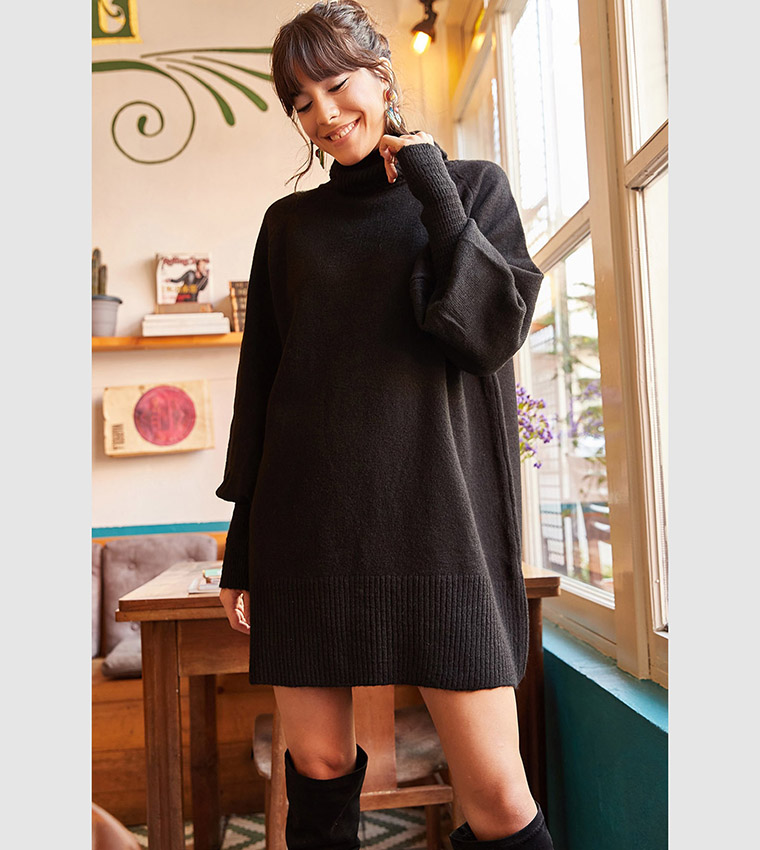 Turtleneck Balloon Confetti Sweater Dress
