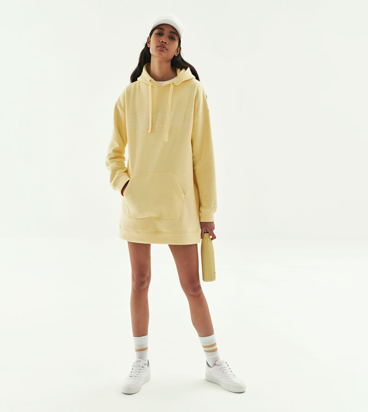 Long Sleeve Oversized Yellow Hoodie Dress Oversized Women's