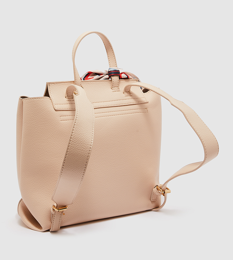 Buy Quazi @ CCC Textured Flap Backpack With Scarf In Beige  display picture 2