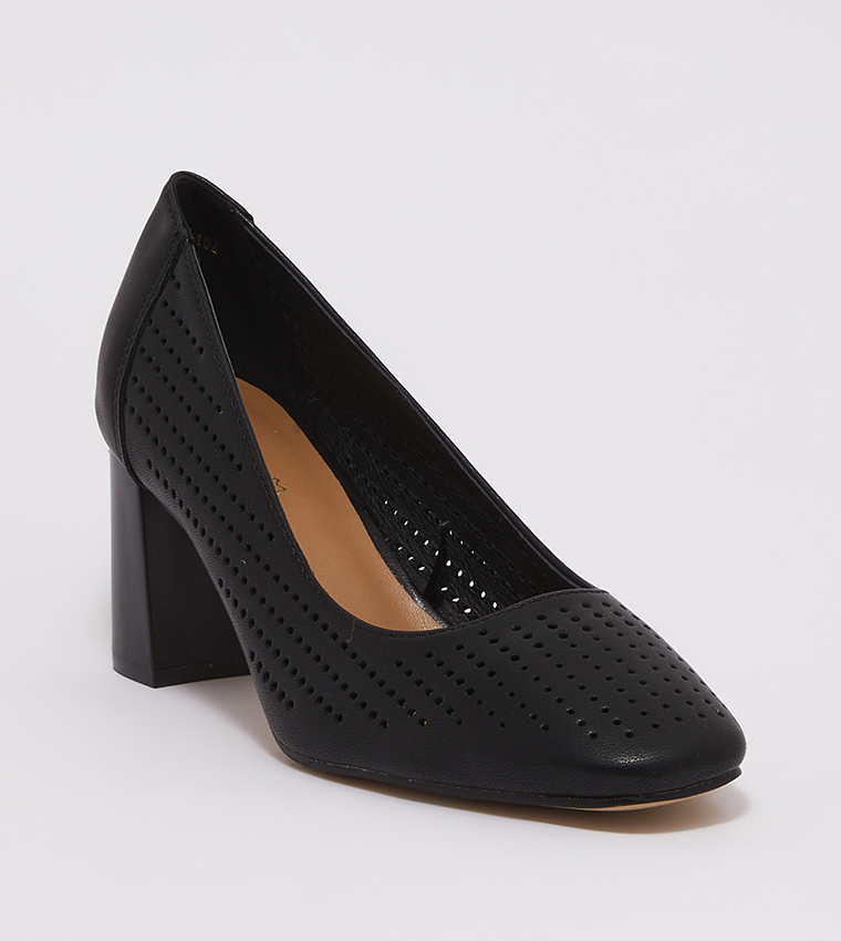 Buy Lasocki CCC Perforated Block Heel Pump Shoes In Black 6thStreet UAE
