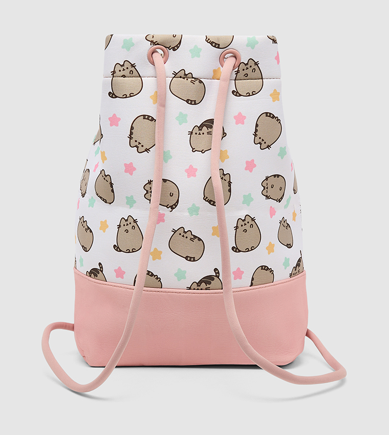 Cute Cat Print Pastel Stars Drawstring Backpack