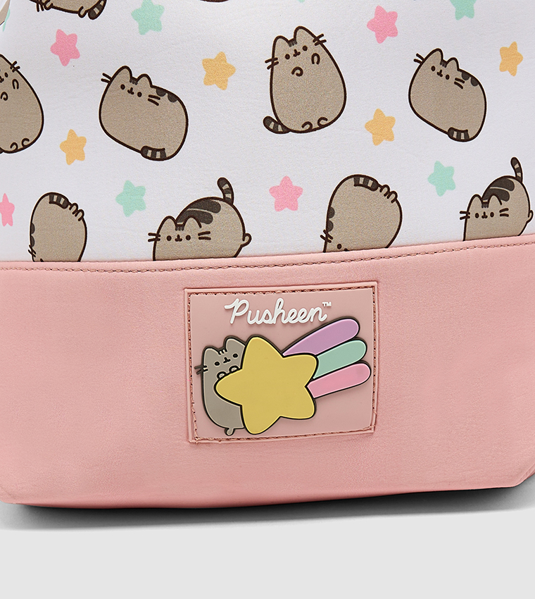 Cute Cat Print Pastel Stars Drawstring Backpack