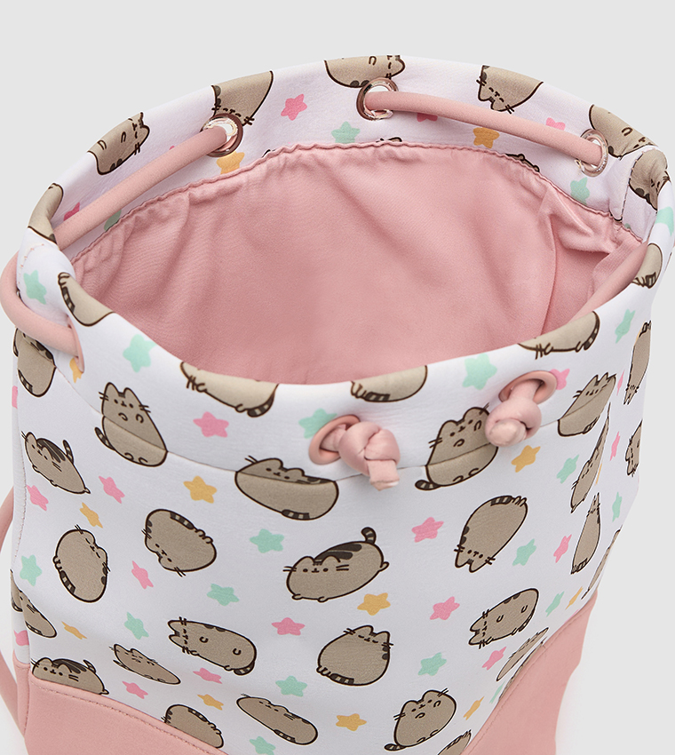 Cute Cat Print Pastel Stars Drawstring Backpack