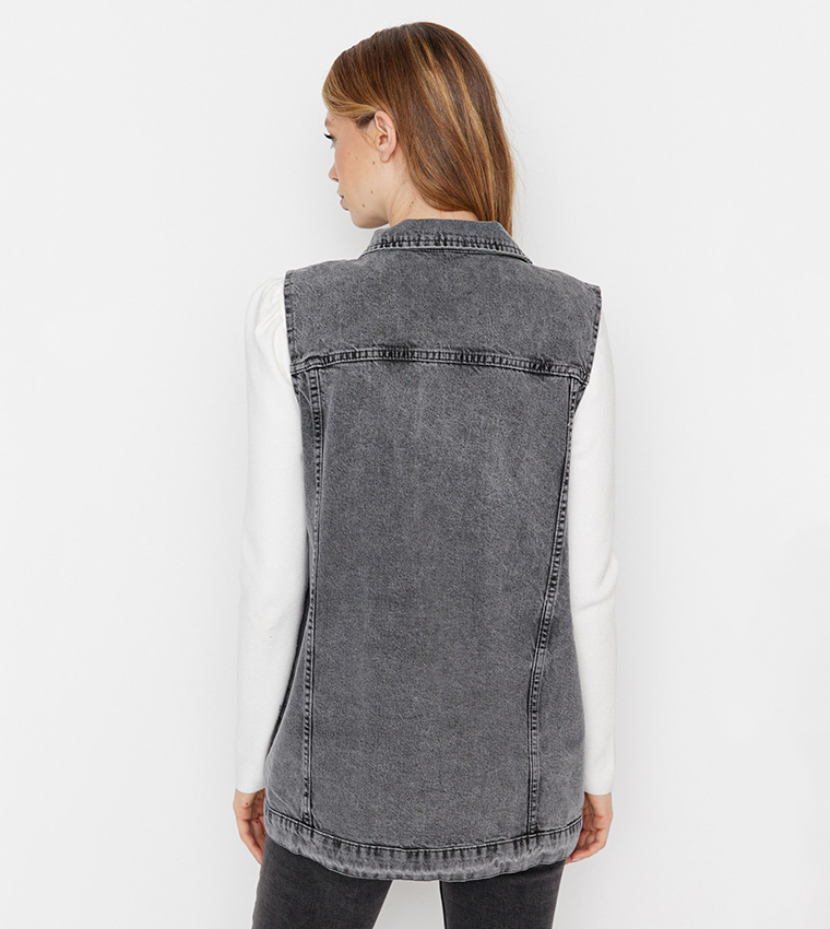 Buy Trendyol Pocket Detail Denim Vest Jacket In Grey 6thStreet UAE