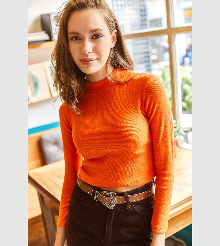 Orange roll shop neck top