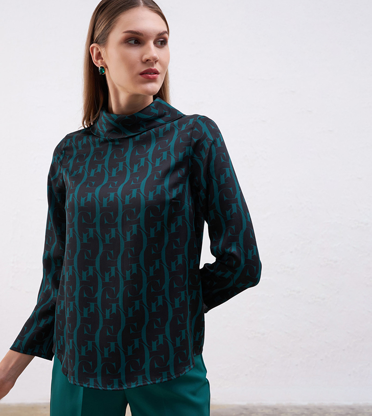 Buy Gusto Printed High Neck Top In Green