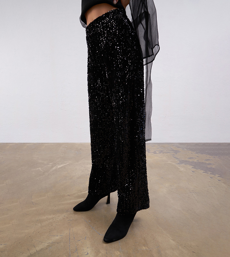 Black Chainmail-embellished wide-leg wool-blend trousers | Rabanne |  MATCHES UK