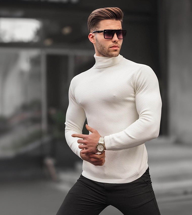 White Turtleneck Sweater -- Madmext