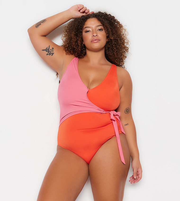 Buy Trendyol Color Block Wrap Swimsuit In Multiple Colors