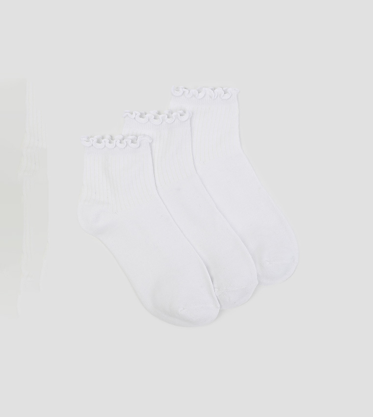 3-Pack Lettuce Hem Crew Socks