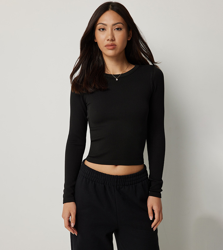 Ribbed Long Sleeves Crop Top