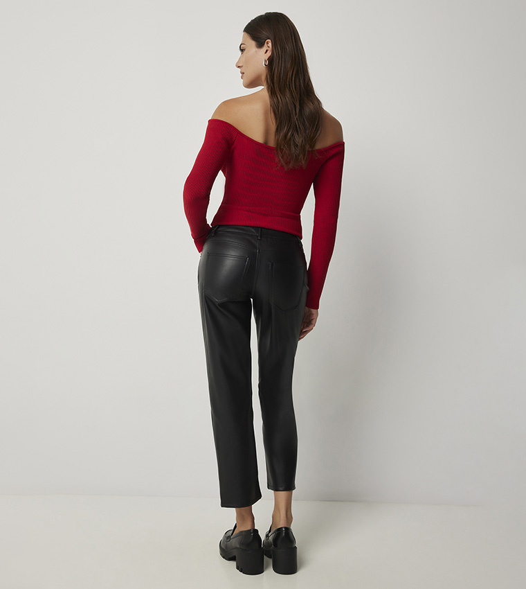 Mid Rise Faux Leather Trousers