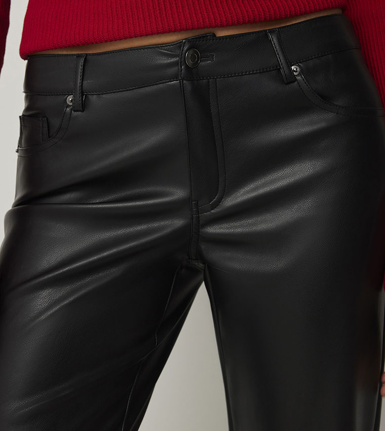 Mid Rise Faux Leather Trousers