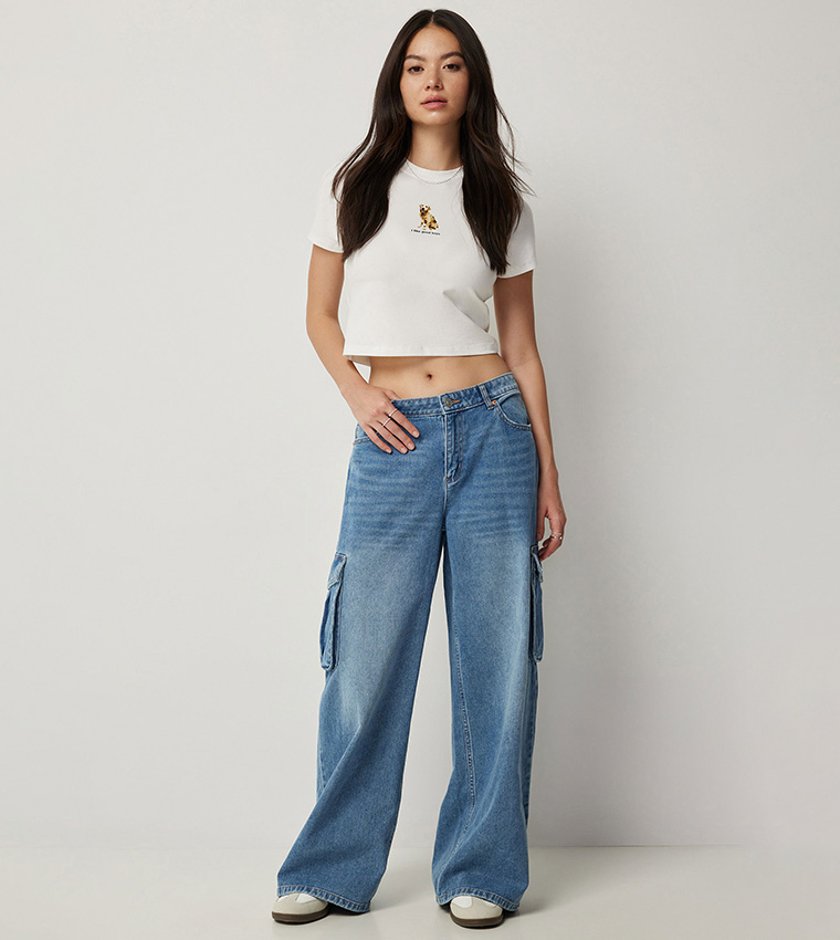 Faded Cargo Wide Leg Jeans